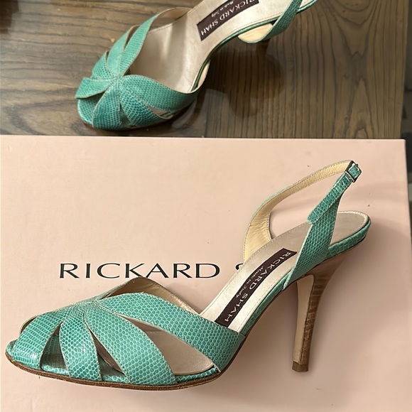 Rickard Shah Adele teal lizard sandal/heel - Picture 3 of 7